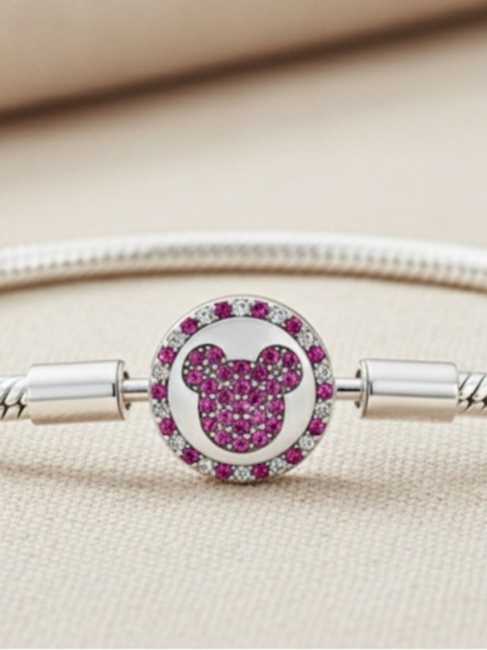 Silver and Pink Mickey Mouse Bracelet